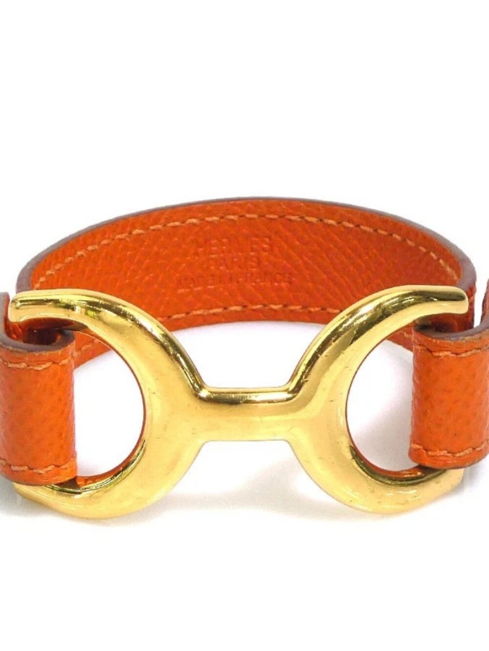 HERMES Pavane Bracelet Orange/Gold Leather/Metal